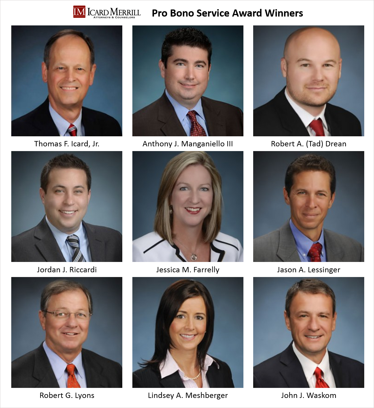 Nine Icard Merrill Attorneys Honored for Pro Bono Service